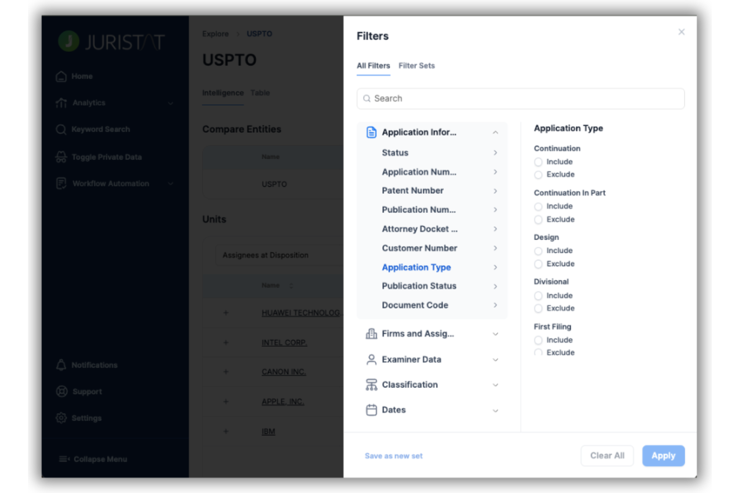 Juristat App Filter Bank